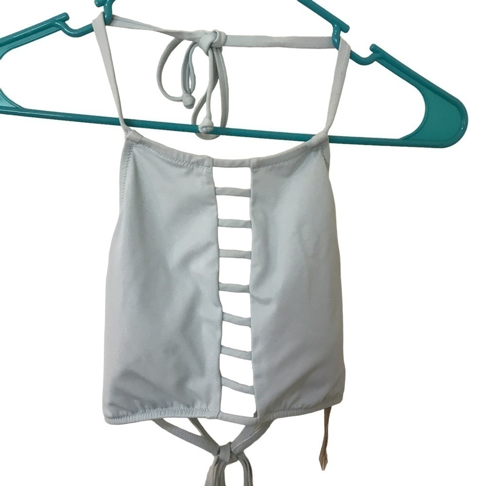 3/$15 Pink Victoria’s Secret strappy high neck halter swim bikini top blue M